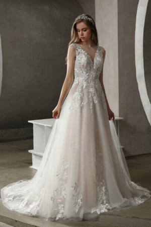 Sparkly Tulle Lace A-Line Bateau Neckline Wedding Dress